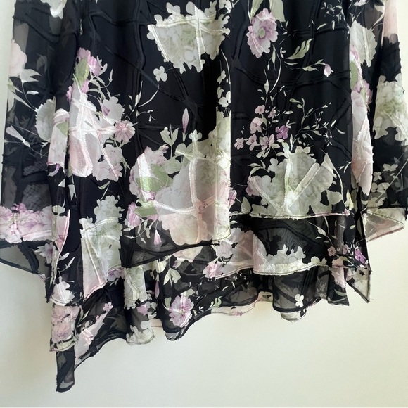 Alex Evening 3/4 sleeve scoop asymmetrical hem floral chiffon blouse Triple Tier - Picture 11 of 13